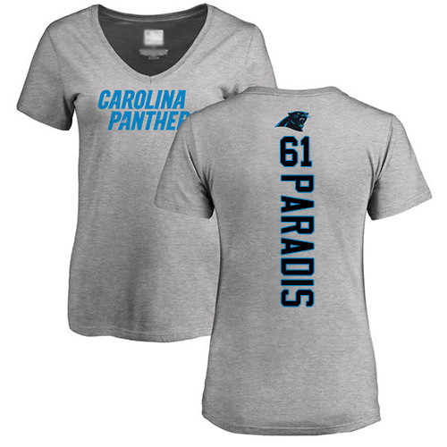 Carolina Panthers Ash Women Matt Paradis Backer V-Neck NFL Football #61 T Shirt->women nfl jersey->Women Jersey